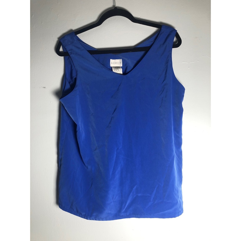 Koret Tank Top Women 7A Blue V-Neck Sleeveless Shell Polyester Blouse